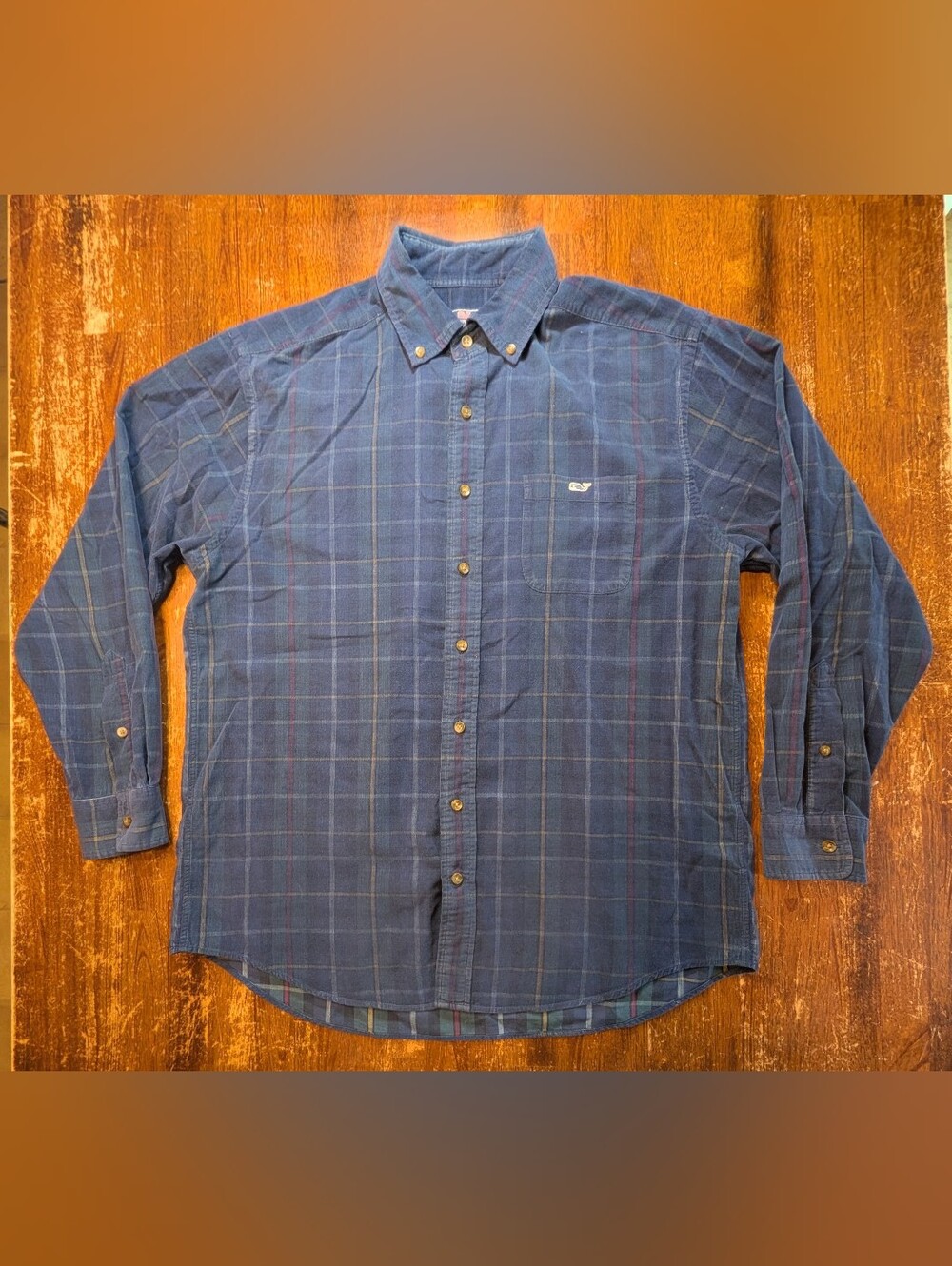 Vineyard Vines Tucker Shirt Mens Large Blue Plaid Super Soft Corduroy Casual Top